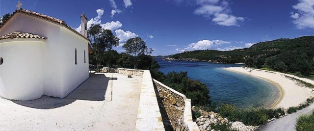 sivota Agia Paraskevi church and beach in low season